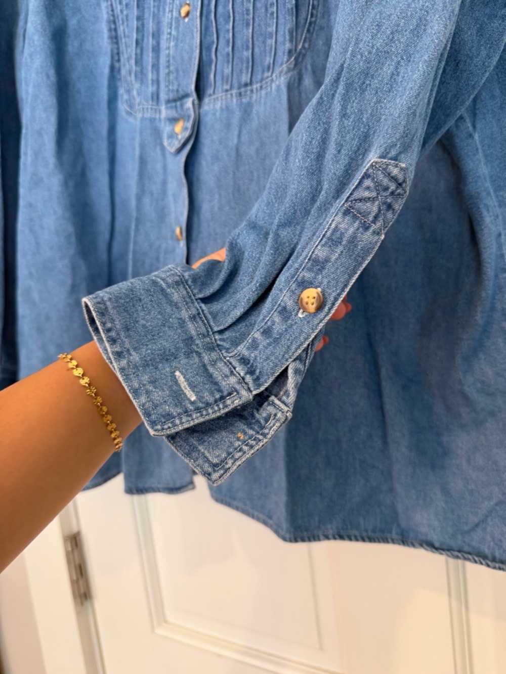 Vintage J. Jill Blue Denim Collarless Shirt - Picture 3 of 10
